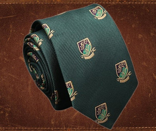 The Classic Green College Tie With Crest