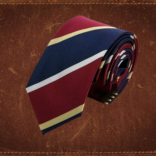 The Classic Burgundy, Navy, Yellow & White College Tie