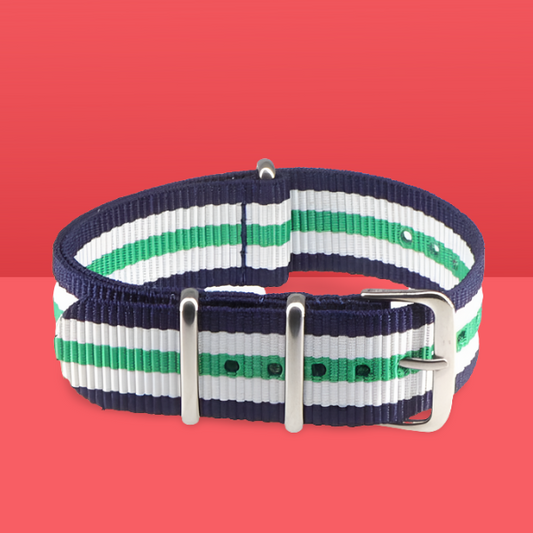 Navy, White & Green classic strap